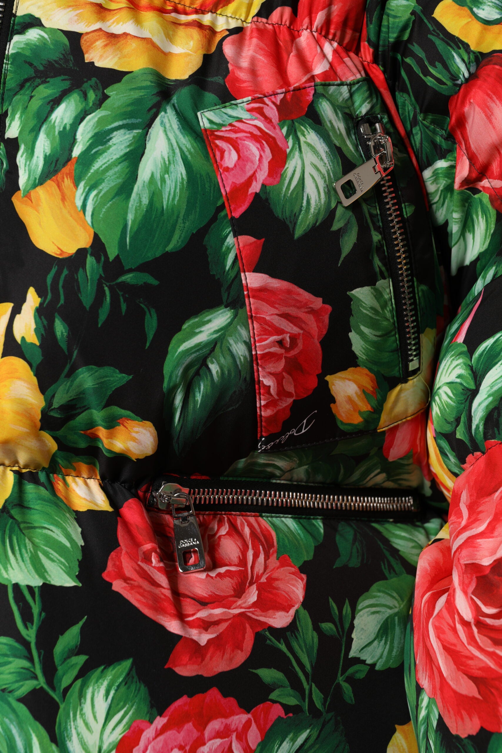 Dolce & Gabbana Multicolor Floral Pufferjacke mit Kapuze